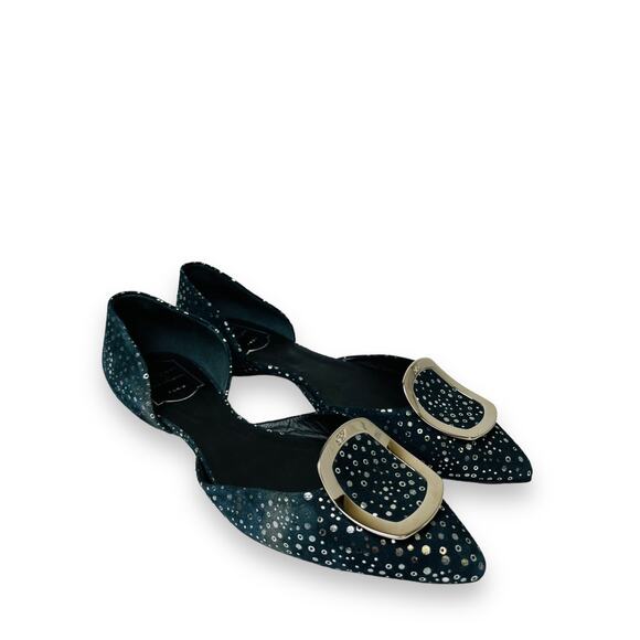 ROGER VIVIER Navy Silver Suede Buckle Sparkle Dots Accent Ballet Flats 38 US 8 - Picture 3 of 8